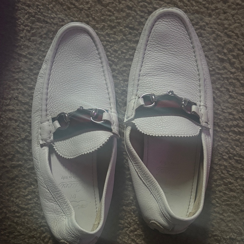 Gucci (Authentic) White Leather Loafers
